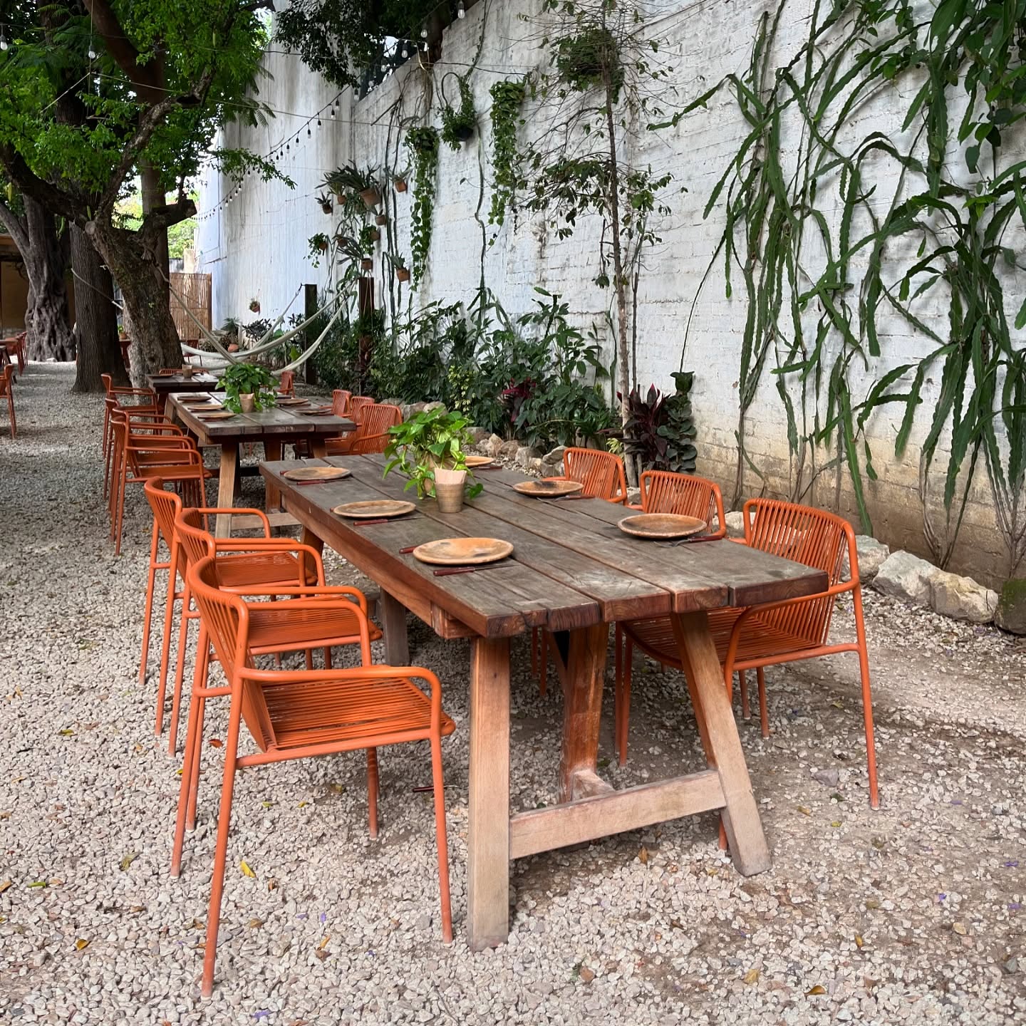 Restaurante Criollo: Mesas de madera para el exterior de Restaurante Criollo